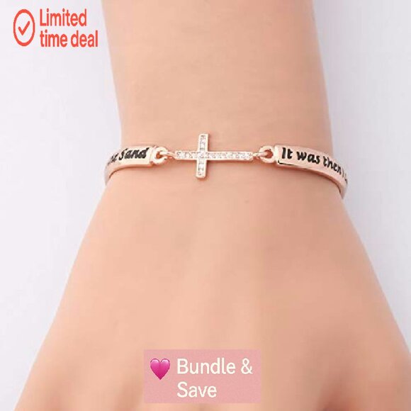 Adjustable Prayer Cross Bracelet with Inspirational Quote, 2 Inch Diameter - Picture 5 of 5